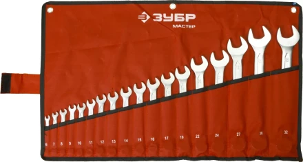 Набор ЗУБР "МАСТЕР": Ключ гаечный комбинированный, Cr-V сталь, хромированный, 6-32мм, 18шт 27087-H18 купить в Надыме