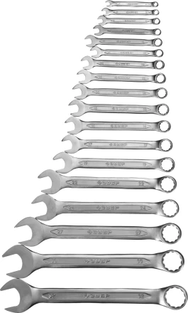 Набор ЗУБР "МАСТЕР": Ключ гаечный комбинированный, Cr-V сталь, хромированный, 6-32мм, 18шт 27087-H18 купить в Надыме