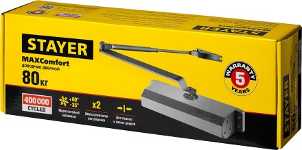 Доводчик дверной STAYER, для дверей массой до 80 кг, цвет белый 37916-80 купить в Надыме