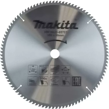 Диск пильный универсальный для алюминия/дерева/пластика Makita D-65707, 355x30x3/2.2 мм; 100 зубьев купить в Надыме