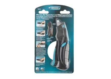 Нож ремонтно-монтажный трехкомпонентная рукоятка авто выброс/возврат лезвия пистолетного типа 170мм + 5 з.л GROSS 78870 купить в Надыме