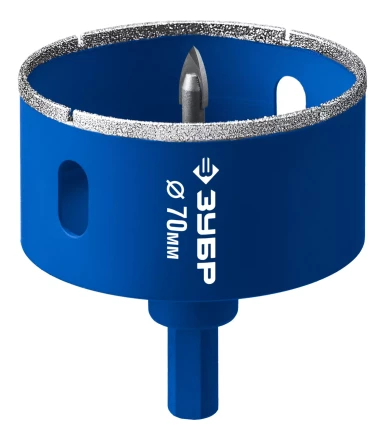 ЗУБР АГК d 70 мм (центр. сверло, трехгр. хвост, Р60), Алмазная коронка, Профессионал (29850-70) купить в Надыме