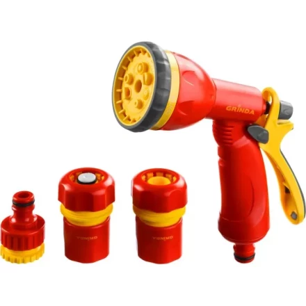 Набор GRINDA поливочный: Распылитель пистолетный 8 позиционный, соединитель 3/4", соединитель 3/4" с автостопом, адаптер внешний 1/2"-3/4" 8-427384_z02 купить в Надыме