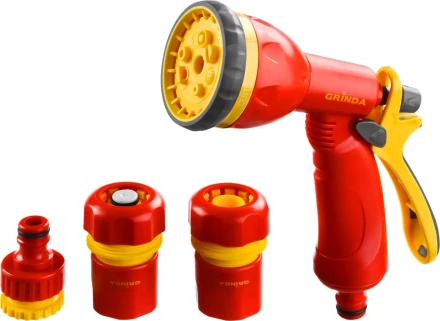 Набор GRINDA поливочный: Распылитель пистолетный 8 позиционный, соединитель 3/4", соединитель 3/4" с автостопом, адаптер внешний 1/2"-3/4" 8-427384_z02 купить в Надыме