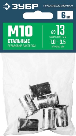ЗУБР М10, станд. бортик, 6 шт, стальные резьбовые заклепки с насечками, Профессионал (31318-10) купить в Надыме