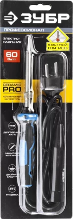 Паяльник ЗУБР "ПРОФЕССИОНАЛ" с двухкомпонентной рукояткой, с защитным колпачком, керамическим нагревательным элементом, 60Вт, конус 55413-60 купить в Надыме