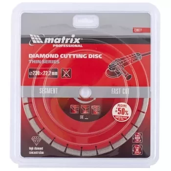 Диск алмазный отрезной сегментный ф230х22,2мм тонкий сухое резание MATRIX Professional 730677 купить в Надыме