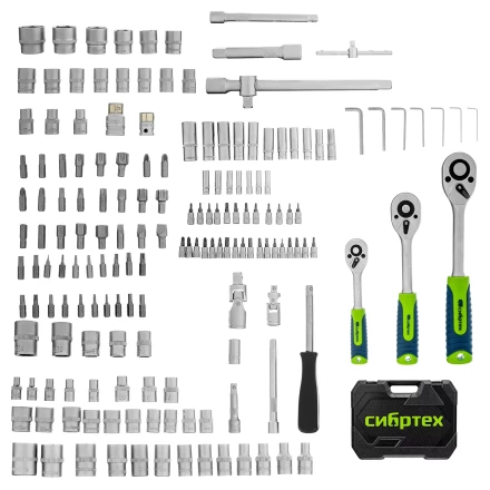 Набор инструментов Сибртех 14171, 1/2", 3/8", 1/4", пластиковый кейс 172 предм. купить в Надыме