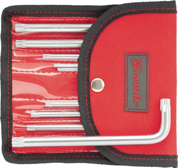 Набор ключей шестигранных имбусовых TORX-TORX Tamper. 9 шт T10-T50  CrV короткие сатиновые чехол MATRIX 12312 купить в Надыме