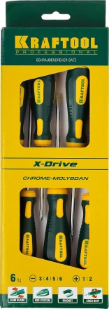 Набор отверток X-Drive, KRAFTOOL 250081-H6, Cr-Mo-V сталь, 6шт 250081-H6 купить в Надыме