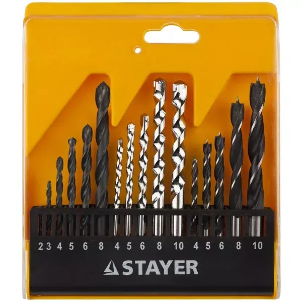 Набор STAYER "STANDARD": Сверла комбинированные, дерево (4-5-6-8-10мм), металл (2-3-4-6-8мм), бетон (4-5-6-8-10мм), 16 предметов 29720-H16 купить в Надыме