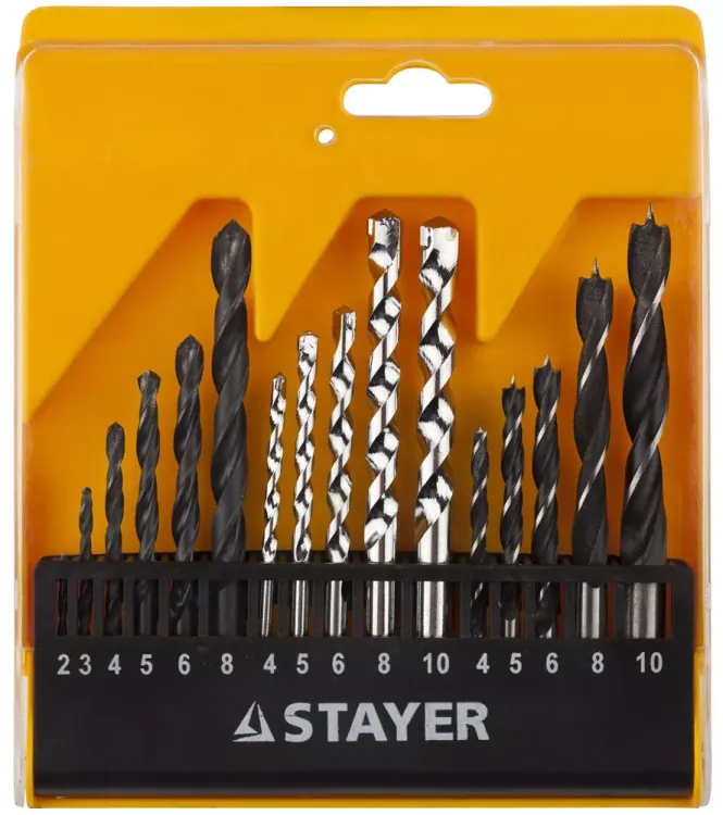Набор STAYER "STANDARD": Сверла комбинированные, дерево (4-5-6-8-10мм), металл (2-3-4-6-8мм), бетон (4-5-6-8-10мм), 16 предметов 29720-H16 купить в Надыме