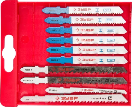Набор ЗУБР "ЭКСПЕРТ" Полотна для эл/лобзика, по дер. и мет., EU-хвост., пласт.бокс, 10шт 15586-H10 купить в Надыме