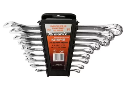 Набор ключей комбинированных 6 - 22 мм 9 шт CrV полированный хром MATRIX 15424 купить в Надыме