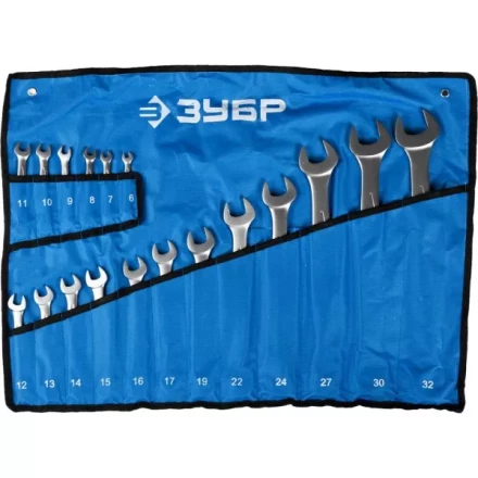 Набор ЗУБР "ПРОФИ": Ключ гаечный комбинированный, Cr-V сталь, хромированный, 6-32мм, 18шт 27022-H18 купить в Надыме