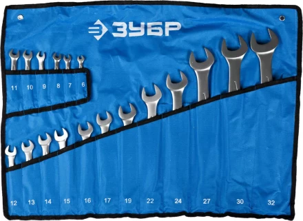 Набор ЗУБР "ПРОФИ": Ключ гаечный комбинированный, Cr-V сталь, хромированный, 6-32мм, 18шт 27022-H18 купить в Надыме