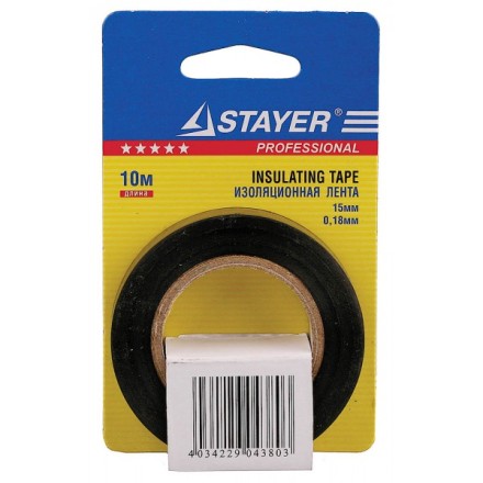 Изолента, STAYER Profi 12292-D-15-10, ПВХ, на карточке, 15мм х 10м х 0,18мм, черная 12292-D-15-10 купить в Надыме