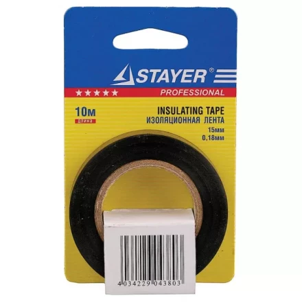 Изолента, STAYER Profi 12292-D-15-10, ПВХ, на карточке, 15мм х 10м х 0,18мм, черная 12292-D-15-10 купить в Надыме