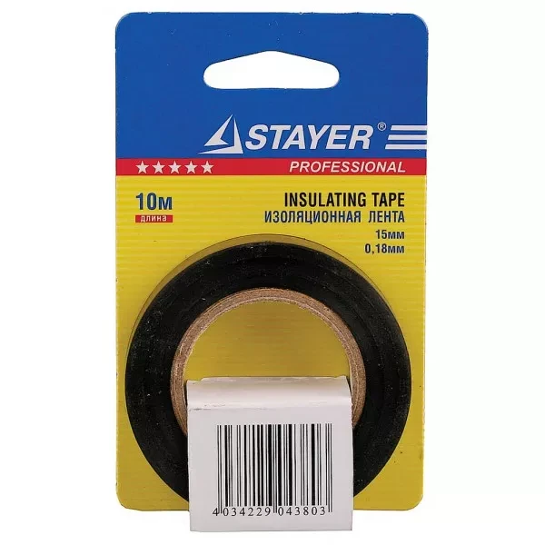 Изолента, STAYER Profi 12292-D-15-10, ПВХ, на карточке, 15мм х 10м х 0,18мм, черная 12292-D-15-10 купить в Надыме