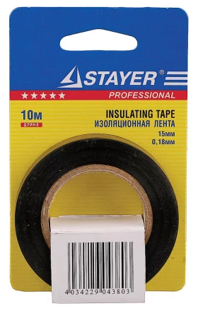 Изолента, STAYER Profi 12292-D-15-10, ПВХ, на карточке, 15мм х 10м х 0,18мм, черная 12292-D-15-10 купить в Надыме