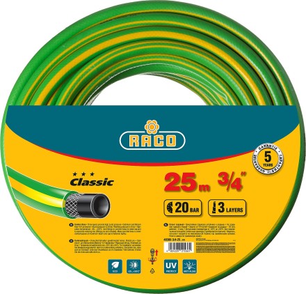 Шланг RACO CLASSIC поливочный, 20атм., армированный, 3-х слойный, 3/4&quot;х25м 40306-3/4-25_z01 купить в Надыме