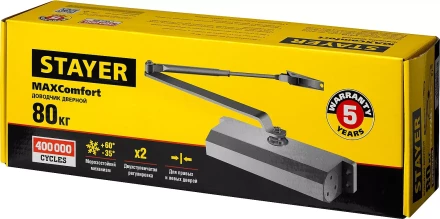 Доводчик дверной STAYER, для дверей массой до 80 кг, цвет коричневый 37917-80 купить в Надыме