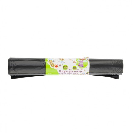 Пакеты для мусора 120 л 10 шт пвд прочные черные длинный ролик Elfe 92726 купить в Надыме