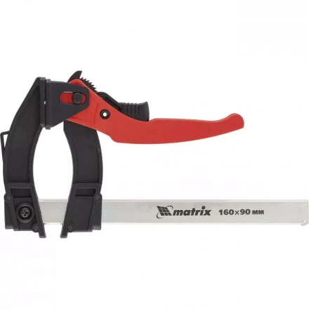 Струбцина реечная быстрозажимная пластиковый корпус рычажно-храповой механизм 160 х 90 х 240 мм штанга 5 х 20 мм Matrix 20735 купить в Надыме