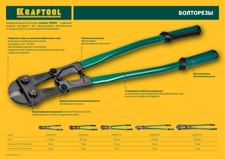 Болторез "Kayman", губки - хромомолибденовая сталь, 600 мм, KRAFTOOL 23280-060 купить в Надыме