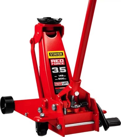 Домкрат гидравлический подкатной &quot;RED FORCE&quot;, с педалью, 3,5т, 145-500мм, STAYER 43155-3.5 43155-3.5 купить в Надыме