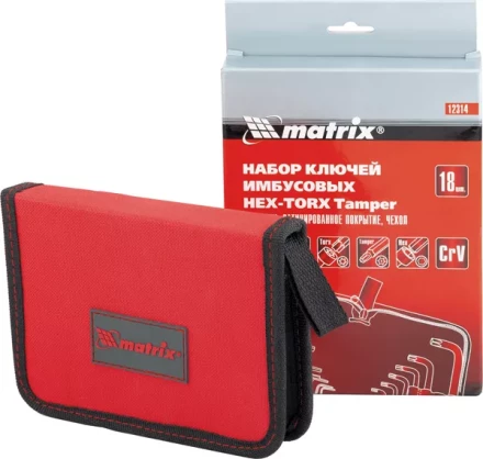 Набор ключей шестигранных имбусовых HEX-TORX  18 шт: HEX 1.5–10 мм T10-T50 CrV короткие сатин MATRIX 12314 купить в Надыме