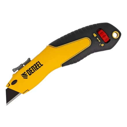 Нож Denzel, 19мм, сменное трапециевидное  лезвие, SK4, алюминиевый корпус, торцевой зажим купить в Надыме