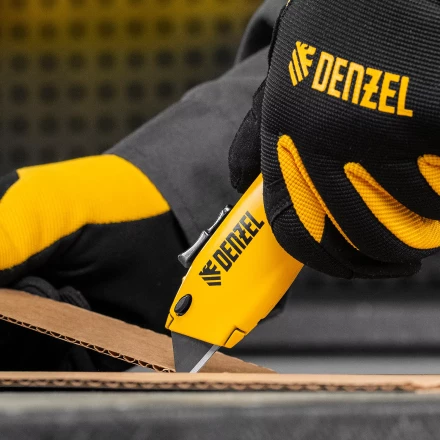 Нож Denzel, 19мм, сменное трапециевидное  лезвие, SK4, алюминиевый корпус, торцевой зажим купить в Надыме