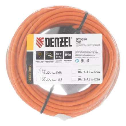 Удлинитель-шнур силовой Denzel Garden Series, б/з, ПВС, 10м, 1 розетка, 2 x 1 мм, 3 м, 37401 купить в Надыме