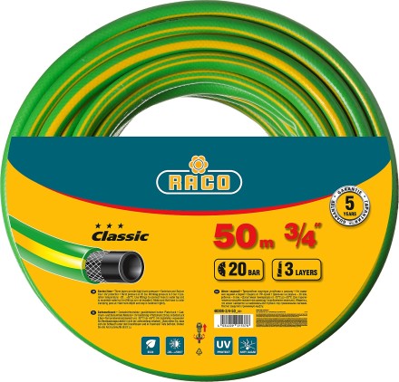 Шланг RACO CLASSIC поливочный, 20атм., армированный, 3-х слойный, 3/4&quot;х50м 40306-3/4-50_z01 купить в Надыме