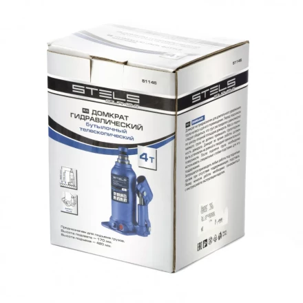 Домкрат гидравлический бутылочный телескопический 4 т подъем 170-420 мм Stels 51145 купить в Надыме
