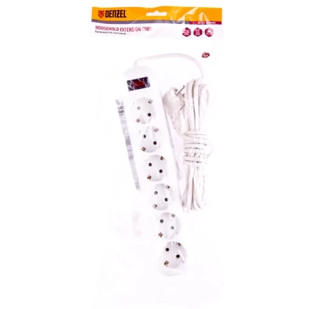 Удлинитель бытовой с заземлением и выключателем 5 м 6 розеток 10 A серия УХз10 Denzel 95982 купить в Надыме