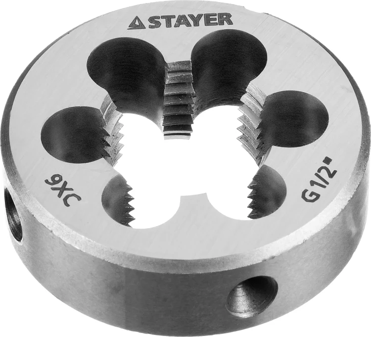 Плашка круглая ручная STAYER "MASTER", сталь 9ХС, для трубной резьбы G 1/2`` 28029-1/2 купить в Надыме