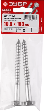 Шурупы ЗУБР "МАСТЕР" с шестигранной головкой, оцинкованные, 10x100мм, 2шт 300456-10-100 купить в Надыме