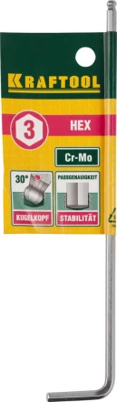 Ключ KRAFTOOL "INDUSTRIE" имбусовый, длинный c шариком, Cr-Mo, хромосатинированное покрытие, HEX 3 27437-3 купить в Надыме