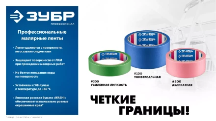 ЗУБР №200 24 мм х 25 м, для деликатных и недавно окрашенных поверхностей, малярная лента, Профессионал (12142-24) купить в Надыме