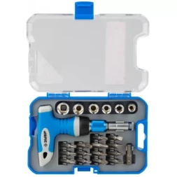 Набор ЗУБР "ЭКСПЕРТ" Отвертка реверсивная с пистолетной двухкомпонетной рукояткой; Cr-V биты, 22 предмета 25412-H22