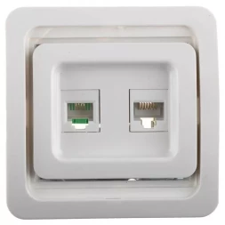 Розетка СВЕТОЗАР "ГАММА" комбинированная, телефонная + компьютерная, цвет белый SV-54119-W