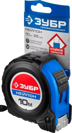 Рулетка ЗУБР "НЕЙЛОН", нейлоновое покрытие, упрочненное полотно, ударопрочный обрезиненный корпус, 10м/25мм 34056-10-25_z01 купить в Надыме