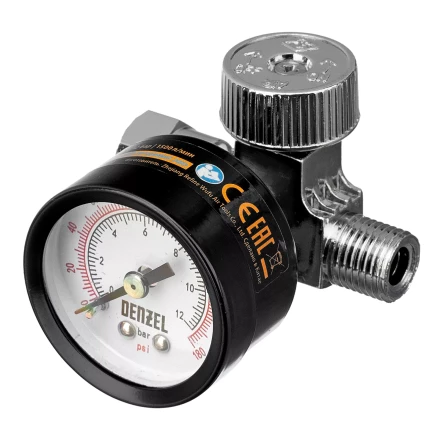 Регулятор давления с манометром для краскораспылителя Denzel K1500, 12 бар, 1/4", 57001 купить в Надыме