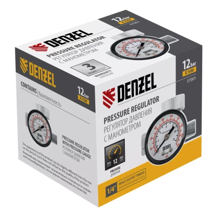 Регулятор давления с манометром для краскораспылителя Denzel K1500, 12 бар, 1/4", 57001 купить в Надыме