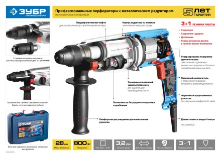Перфоратор SDS-plus ЗП-28-800 К серия ПРОФЕССИОНАЛ купить в Надыме