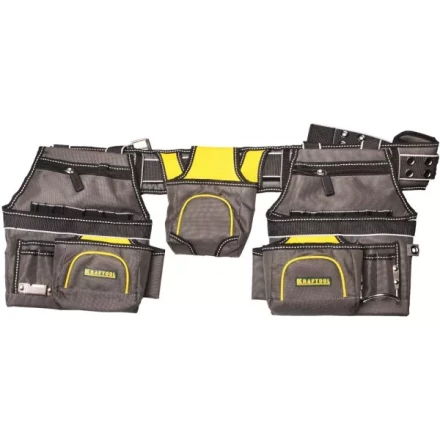 Пояс монтажника KRAFTOOL &quot;INDUSTRIE&quot;, 2 подвесных подсумка, 20 карманов, 2 петли для крепления молотка и рулетки 38742 купить в Надыме