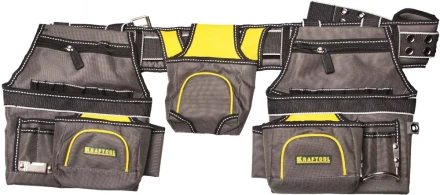 Пояс монтажника KRAFTOOL &quot;INDUSTRIE&quot;, 2 подвесных подсумка, 20 карманов, 2 петли для крепления молотка и рулетки 38742 купить в Надыме
