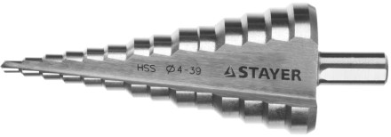 Сверло STAYER &quot;MASTER&quot; ступенчатое по сталям и цвет.мет., сталь HSS, d=4- 39мм,14ступ.d4-39,L -113 мм, трехгран.хв. 10мм 29660-4-39-14 купить в Надыме